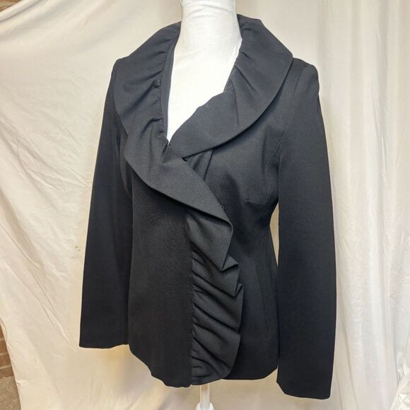 INC International Concepts Ruffle Black Blazer Jacket Womens Stylish Business - Picture 2 of 7